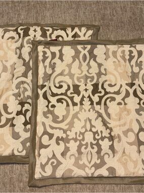 2 Biltmore Taupe & Cream Damask Decorative Pillow Shams zip closure 20x25